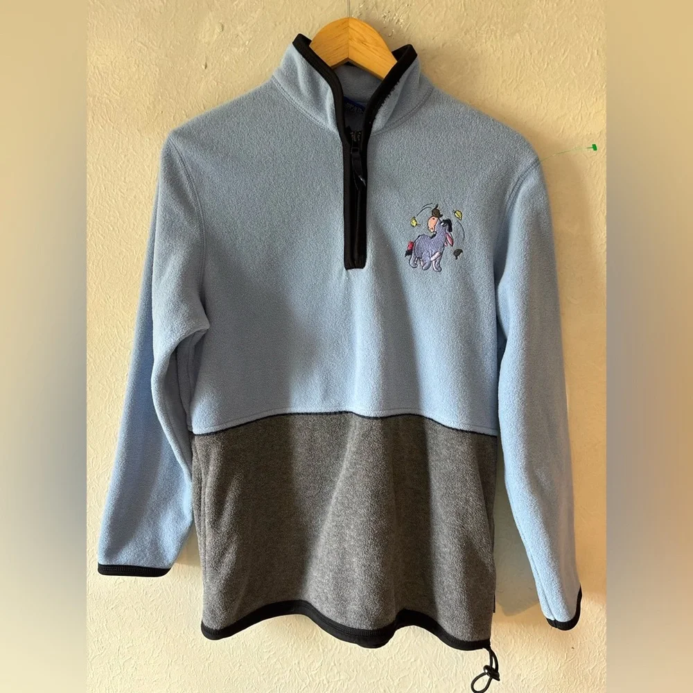 Vintage Winne the Pooh Blue and‎ Gray Quarter-Zip Fleece with Embroidered